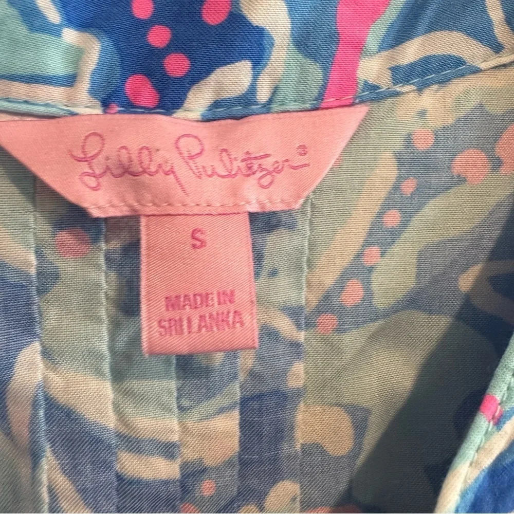 Lilly Pulitzer Tunic Top Colorful Floral Beach Coastal 3/4 Sleeve V Neck S - Picture 5 of 6